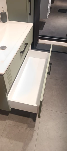 Orka Bari 100 cm Mat Yeşil Banyo Dolabı Alt Modül ve Lavabo - 4