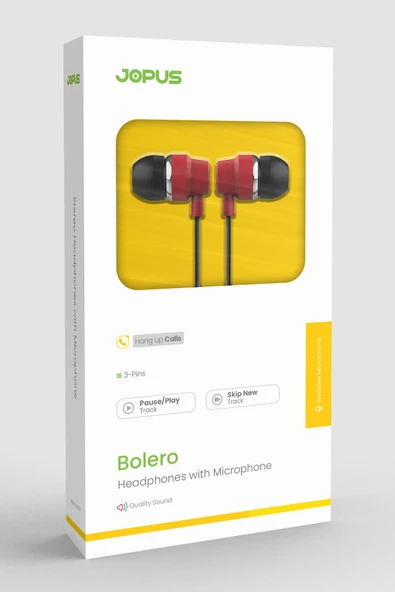 JO-K64  Uyumlu Bolero Universal 3.5mm Mikrofonlu Kulaklık Siyah-Kirmizi - 3
