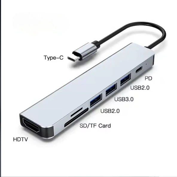 USB-C 7 in 1 Çoklayıcı PD100W Hızlı Şarjlı 4K 60Hz HDMI USB-A SD Kart Girişli Adaptör - 2