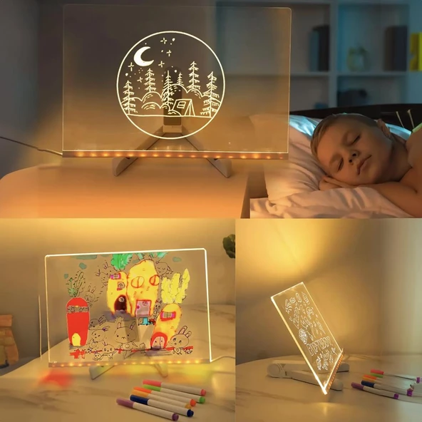 Ayt Sunup SN-27126 Dekoratif Led Aydınlatmalı Işıklı Şeffaf Işıltılı Yazı Çizim Resim Panosu Tableti 7 Renk Kalemli Set - 2