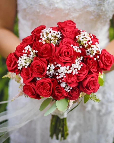 Nettenevime Yapay Çiçek Kırmızı Gül 12 Adet Tek Dal 50cm - Resim 4