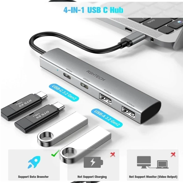 7 in 1 USB-C Hub Çoklayıcı USB-A USB-C HDMI SD TF Kart Girişli Metal Adaptör Dönüştürücü - Resim 3