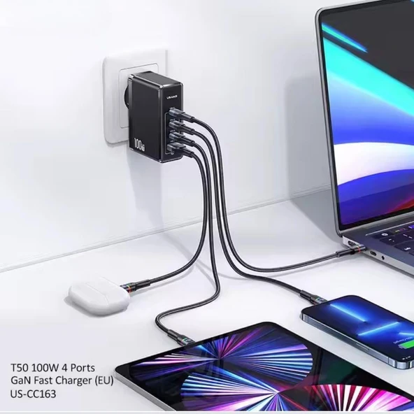 FC24 100W GaN Hızlı Şarj Adaptörü 3xUSB-C 1xUSB-A Girişli PD Destekli Çoklu Şarj Cihazı - 2
