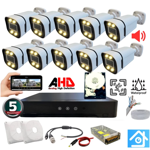ARNA 10 KAMERALI 5 MP SESLİ WARM LED WATERPROOF 3.6 MM LENS H.265 500 GB HDD DAHİL AHD GÜVENLİK SETİ - ST51050