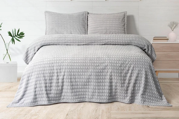 Merinos Modern Twist 3 Parça Çift Kişilik Battaniye Seti Kutulu 220x240 Açık Gri ürün görseli