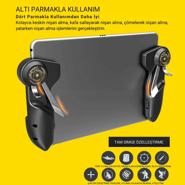 Polham 6 Parmak Tüm Tabletler İle Uyumlu Pubg ve Mobil Oyun Kontrol Adaptörü, Kaymaz Çizmez Joystick - 8