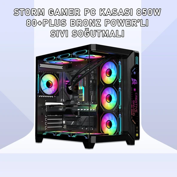 Gameagle Stormlpb Storm 7 Argb Fanlı Gamer Pc Kasası 850w 80+ Plus Bronz Power'lı Sıvı Soğutmalı Siyah ürün görseli 1