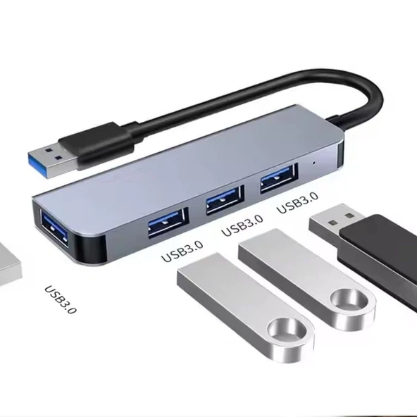 Fh25 USB-A Çoklayıcı 4xUSB-A 3.0 Portlu Yüksek Hızlı Veri Aktarımlı Kompakt Hub Adaptör - 3