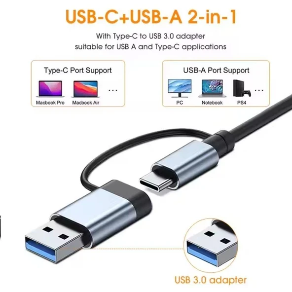 FH28 USB-C Çoklayıcı 5xUSB-A 3.0 2xUSB-C Portlu USB-C + USB-A Girişli Adaptör - 1