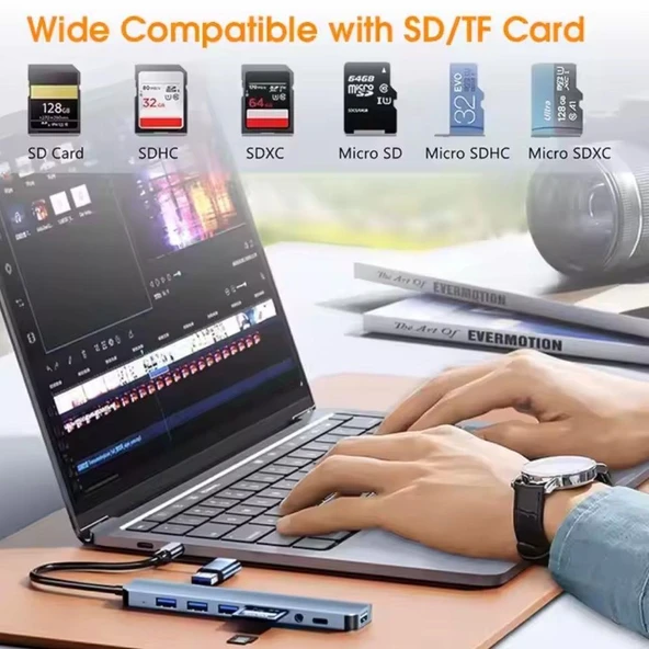 FH27 USB-C Çoklayıcı 3xUSB-A 3.0 3.5mm Ses Girişli USB-C + USB-A Girişli Adaptör