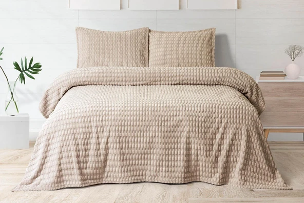 Merinos Modern Twist 3 Parça Çift Kişilik Battaniye Seti Kutulu 220x240 Mocha ürün görseli