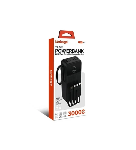 Linkage 30.000mAh, 4xUSB-A 1xUSB-C ve Mikro Girişli Dahili Kablolu Taşınabilir Powerbank LKP-42