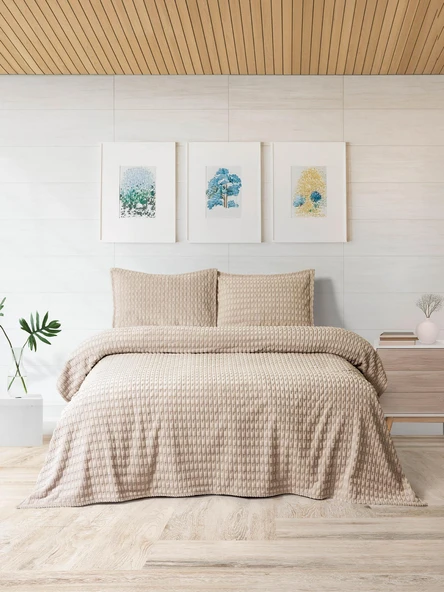 Merinos Modern Twist 3 Parça Çift Kişilik Battaniye Seti Kutulu 220x240 Mocha - Resim 2
