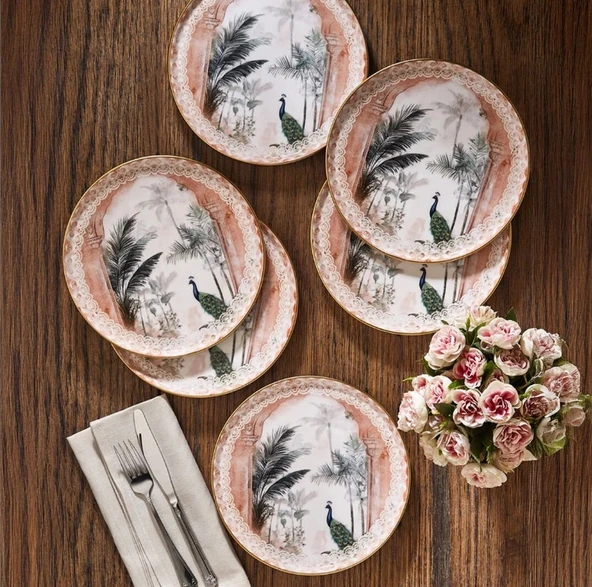 Fecra Peacock 6 Parça Pasta Tabağı Seti