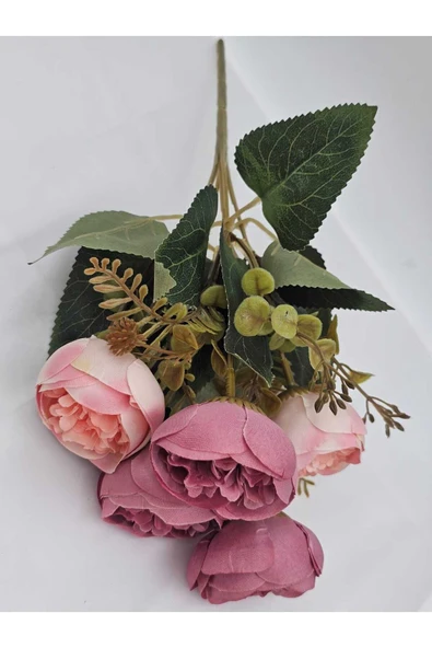 27 CM PEMBE ŞAKAYIK GÜLLÜ ARANJMAN ÇİÇEKLER VAZO SAKSI DEKOR SÜSÜ - Resim 2