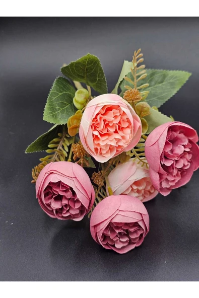 27 CM PEMBE ŞAKAYIK GÜLLÜ ARANJMAN ÇİÇEKLER VAZO SAKSI DEKOR SÜSÜ - Resim 3