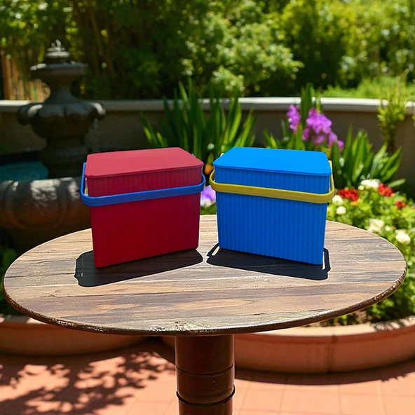 Rainbow 2'li Kırmızı Mavi Kare Kova Piknik Sepeti Meyve Kovası - 2