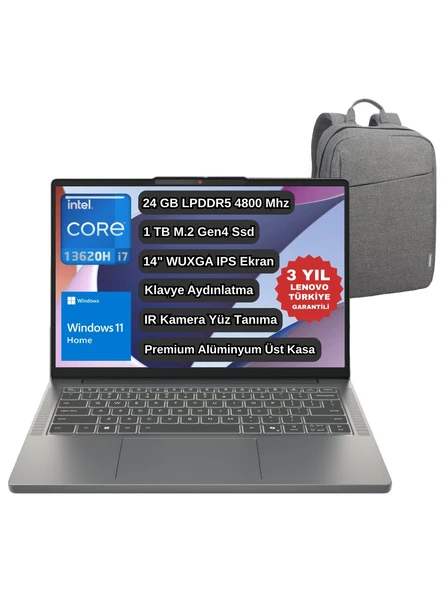 Lenovo Ip Slim 3 14IRH10 Intel I7 13620H 24GB 1TB SSD 14" Wuxga Windows 11 Home Taşınabilir Bilgisayar 83K0002ATR - Lenovo Çanta Wz4