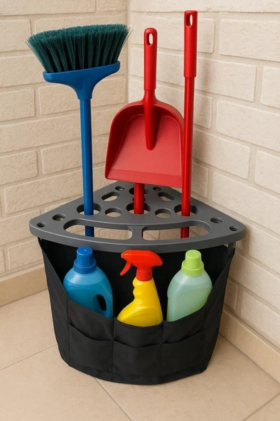 Saban Köşe Tipi Çok Amaçlı Temizlik Seti Organizeri – Süpürge, Faraş ve Temizlik Malzemesi Düzenleyici ürün görseli