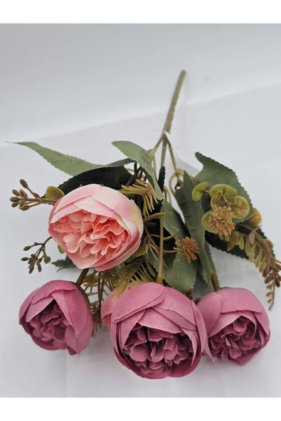 27 CM PEMBE ŞAKAYIK GÜLLÜ ARANJMAN ÇİÇEKLER VAZO SAKSI DEKOR SÜSÜ