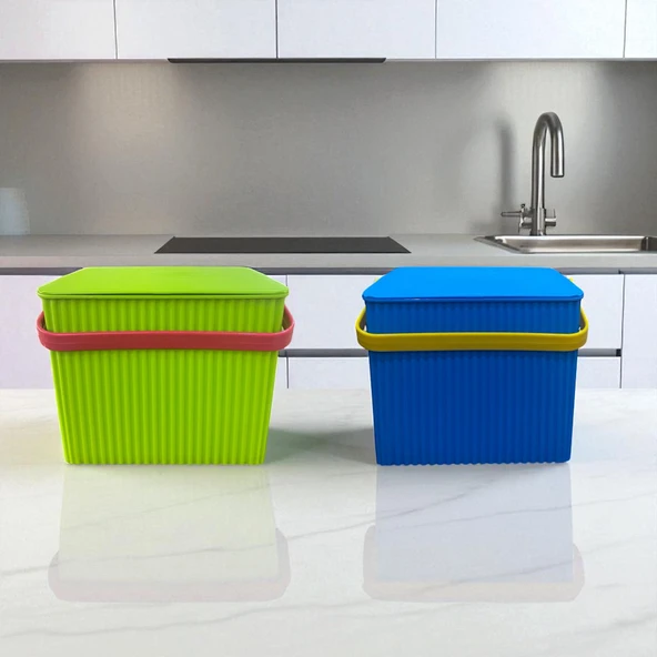 Rainbow 2'li Yeşil Mavi Kare Kova Piknik Sepeti Meyve Kovası