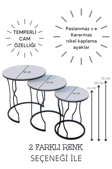 ZÜMRA 3'LÜ ZİGON SEHPA - 3
