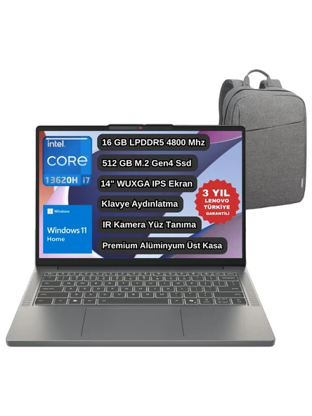 Lenovo Ip Slim 3 14IRH10 Intel I7 13620H 16GB 512GB SSD 14" Wuxga Windows 11 Home Taşınabilir Bilgisayar 83K0002ATR - Lenovo Çanta Wz1