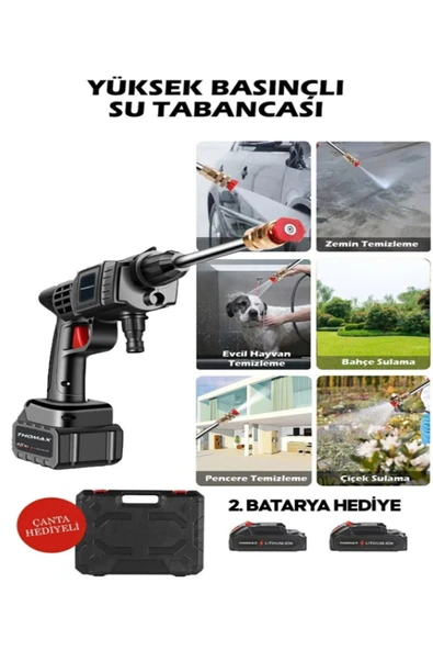 Yüksek Basınçlı Oto Araç Yıkama Sulama Tabancası Makinesi Şarjlı 12000 Mah Akülü Bahçe - 3