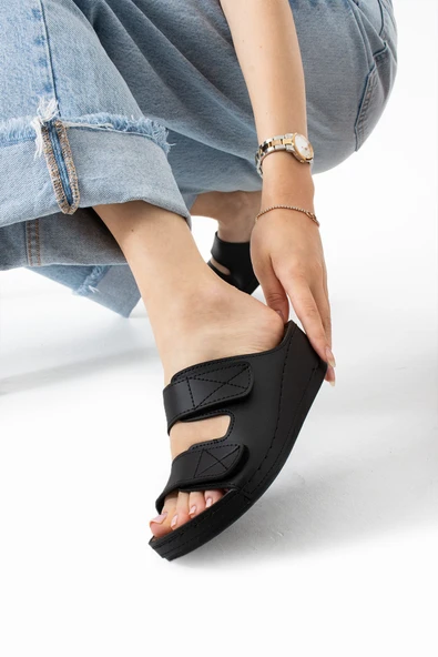 Albishoes Alane Hafif Topuklu Çift Bant İki Cırtlı Anatomik Konfor Kadın Günlük Ev Dışarı Terlik - 3