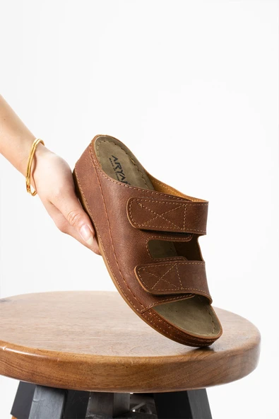 Albishoes Alane Hafif Topuklu Çift Bant İki Cırtlı Anatomik Konfor Kadın Günlük Ev Dışarı Terlik - 5