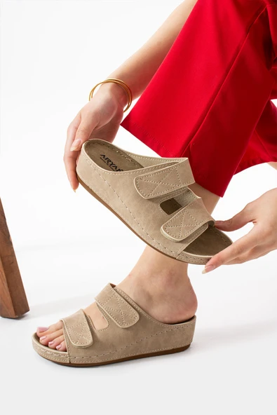 Albishoes Alane Hafif Topuklu Çift Bant İki Cırtlı Anatomik Konfor Kadın Günlük Ev Dışarı Terlik - 4