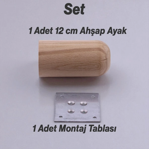 Bohem Doğal Ahşap Silindir Ayak 12 cm Aparat Dahil Mobilya Koltuk Kanepe Sehpa Masa Ayağı Ayakları - 5