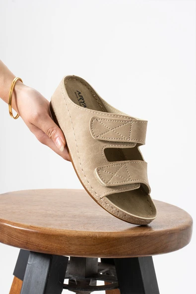 Albishoes Alane Hafif Topuklu Çift Bant İki Cırtlı Anatomik Konfor Kadın Günlük Ev Dışarı Terlik - 5