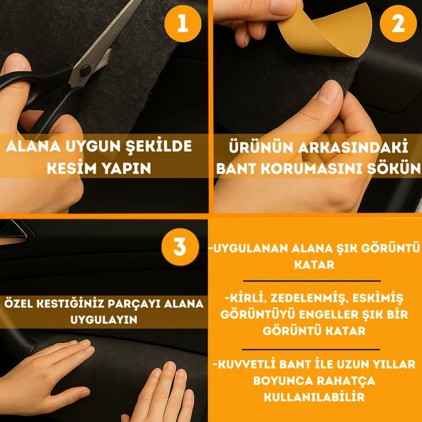 BEYLİNİ Kendinden Yapışkanlı Torpido Kaplaması Keçe Oto Zemin Kapı Bagaj Çatı Dayanıklı Uzun Ömürlü Araç Kaplama 3mm - 6