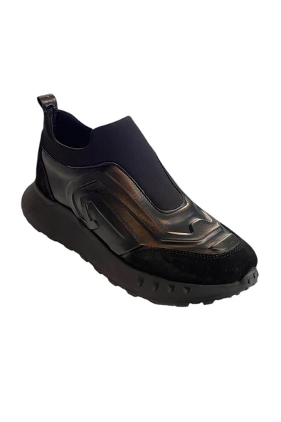 Siyah Hakiki Deri Comfort Taban Sneaker - 2