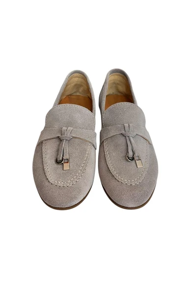Gri Hakiki Süet Deri Loafer - 2