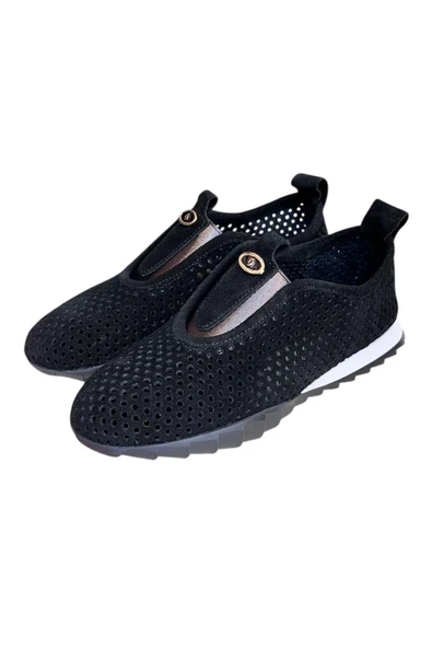 Siyah Hakiki Deri Süet Delikli Comfort Taban Spor Ayakkabı - 4