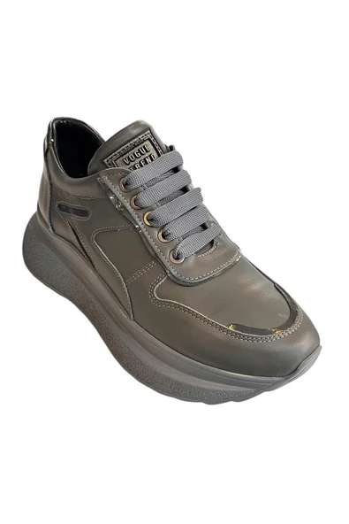 Gri Hakiki Deri Comfort Taban Sneaker - 2