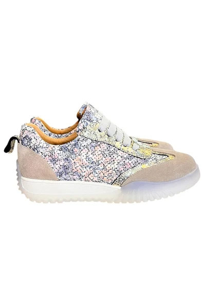 Mavi Hakiki Deri Desenli Comfort Taban Bağcıklı Sneaker