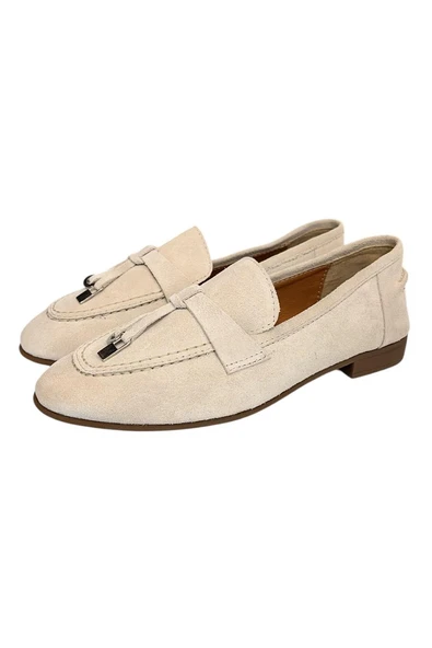 Bej Hakiki Süet Deri Loafer - 3