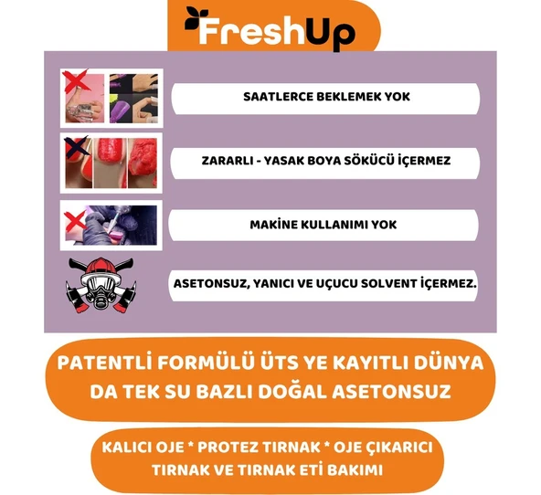 FRESH UP ASETONSUZ, DOĞAL, KALICI OJE, PROTEZ TIRNAK ÇIKARICI JEL, PORTAKAL - 5
