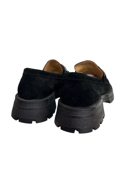 Siyah Hakiki Süet Deri Kalın Taban Loafer - 4