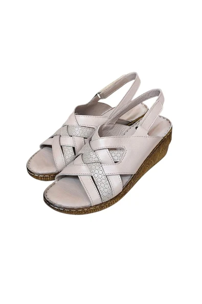 Vizon Hakiki Deri Çapraz Bantlı Puf Taban Hafif Comfort Sandalet - 3