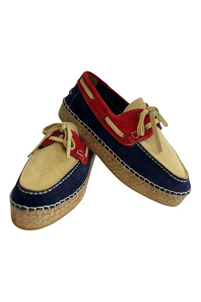 Lacivert Hakiki Süet Hasır Taban Bağlı Loafer - 2