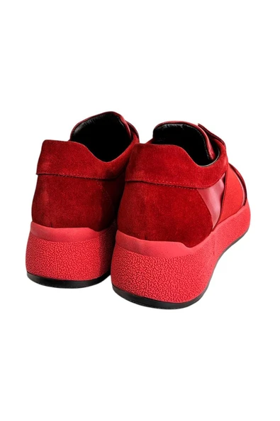 Kırmızı Hakiki Deri Comfort Taban Sneaker - 4