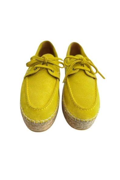 Hardal Hakiki Süet Hasır Taban Bağlı Loafer - 3