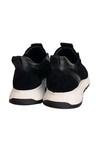 Siyah Hakiki Deri Süet Comfort Taban Sneaker - 4