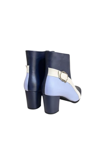 Lacivert Hakiki Deri Topuklu Bot Renk Geçişli - Resim 4