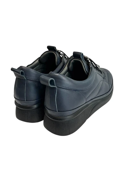 Lacivert Hakiki Deri Comfort Taban Spor Ayakkabı - 4