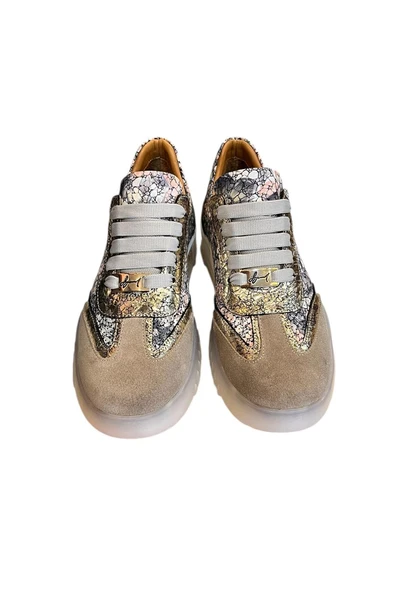 Mavi Hakiki Deri Desenli Comfort Taban Bağcıklı Sneaker - 2